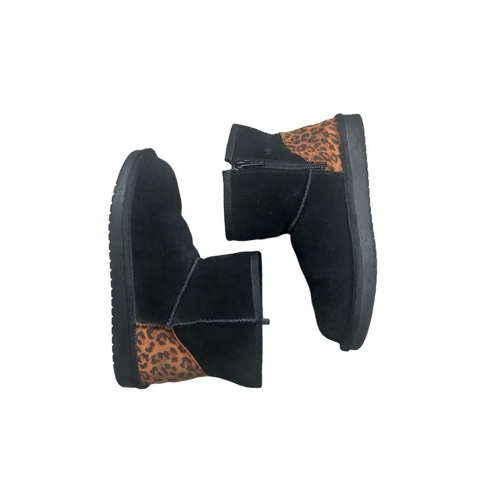 Koolaburra By UGG Koola Mini II Boots Black/Cheetah Print Zip Up Women's 4 Cozy